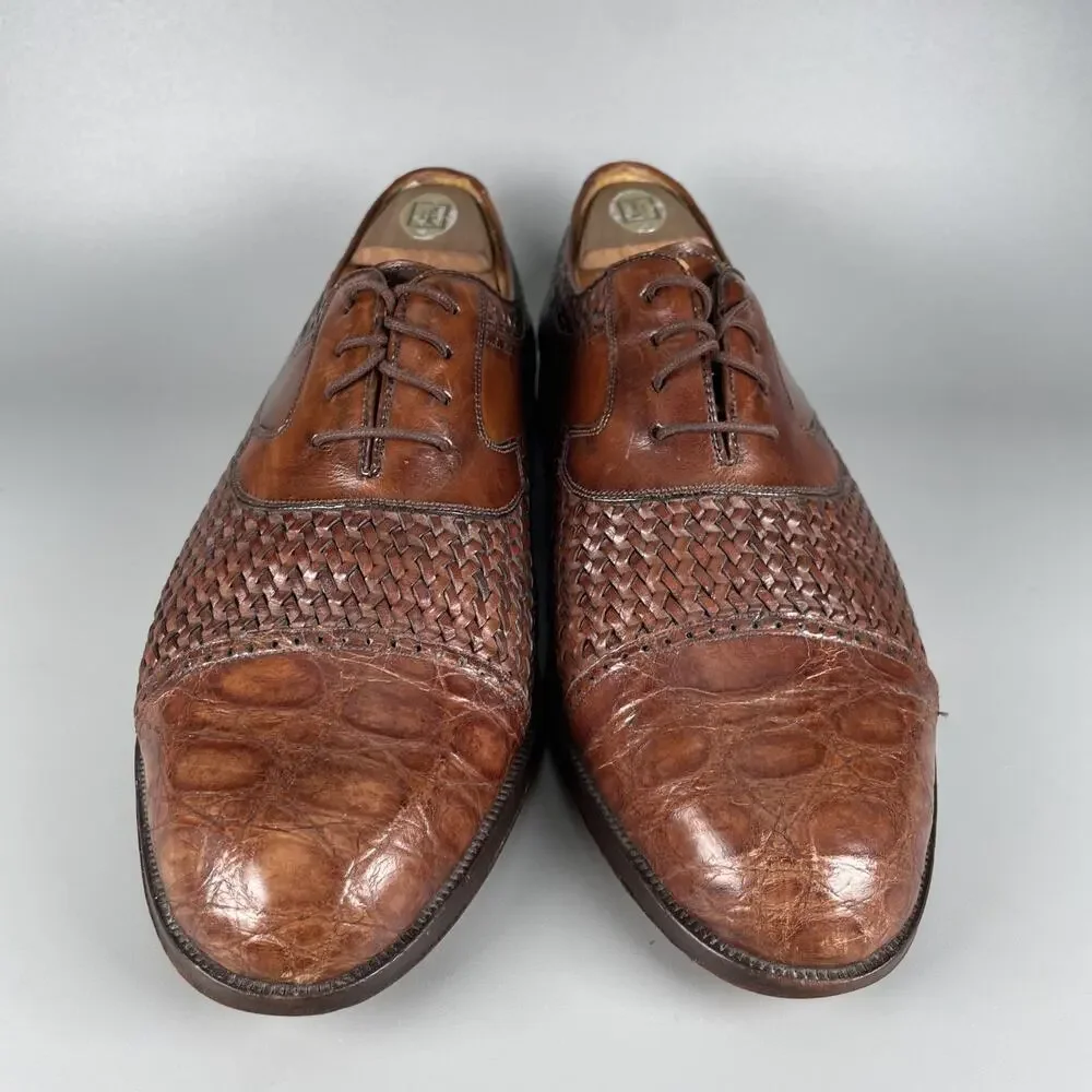 Mezlan Salinas Men's Size 9 Brown Croc Woven Leather Oxford Dress Shoes Lace Up